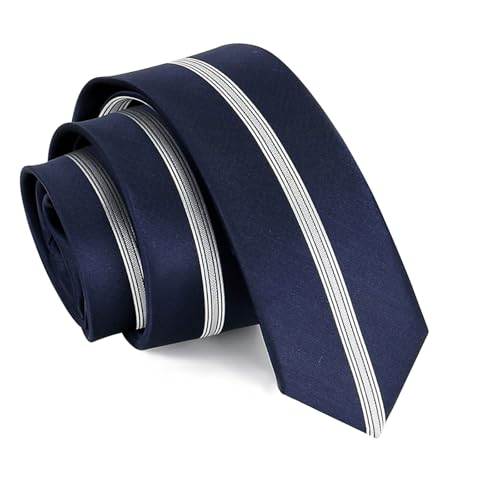 Manoble Men's Navy Blue Striped Ties for Men 2.17 Inches Slim Neckties + Gift Box