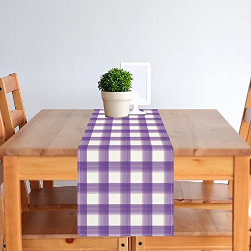 Rvsticty Linen Watercolor Purple White Buffalo Check Plaid Table Runner Gingham Tablecloth Farmhouse Spring Summer Easter Home Kitchen Table Decoration-13×72''(Purple And White) #TOP2