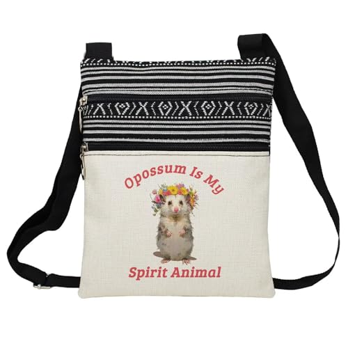 Spirit Animal Opossum Messenger Bag Small Ethnic Pattern Printed Adjustable Strap Crossbody Zipper Bag Phone Bag Wallet Cute Shoulder Handbag for Opossum Lovers Women Friends