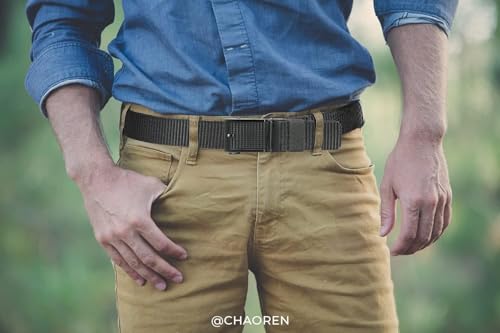 Image of CHAOREN Ratchet Belts for Men 2 Pack - Casual Web Nylon Mens Belt 1 3 /8 inch - Automatic Adjustable Buckle Fit Jeans