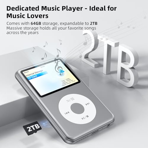 Image of Innioasis 64GB Mp3 Player with Bluetooth, Lossless DSD DAC FLAC Support, Y2 Classic Dedicated Music Player with Playlists, Nostalgia Design, Supports up to 2TB Silver