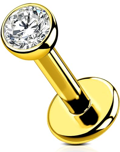 OUFER Body Piercing Titanium Internally Helix Tragus Earring Piercing Jewellery Gold Lip Bars Labret Stud Piercing 16G 6/8/10/12mm Helix Earring Conch Lip Labret Piercing Bars