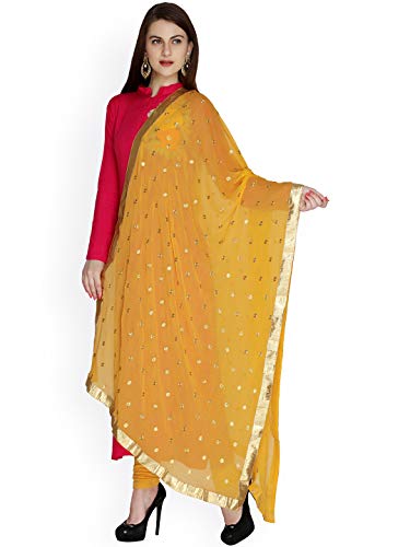 themilestocks Womans Embroidered Chiffon Dupatta Scarf Shawl Wrap Soft Indian Bridal Wedding (Mustard Yellow)