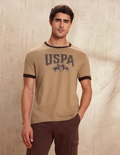 Image of U.S. Polo Assn. Denim Co. Brown Cotton Printed Regular Fit Men's T-Shirt