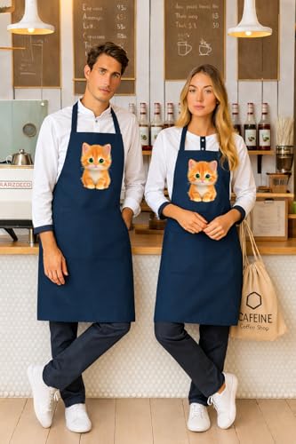 Image of Waterproof Printed Kitchen Apron for Women & Men, Adjustable Neck Cooking Apron with Front Pocket, Oil & Stain Resistant Apron for Cooking, Baking & Kitchen Use
