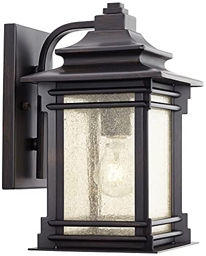 Franklin Iron Works Hickory Point Farmhouse Rustic Mission Outdoor Wall Light Fixture Walnut Bronze 12" Frosted Cream Glass For Exterior Barn Deck House Porch Yard Patio Outside Garage Front Door #TOP5