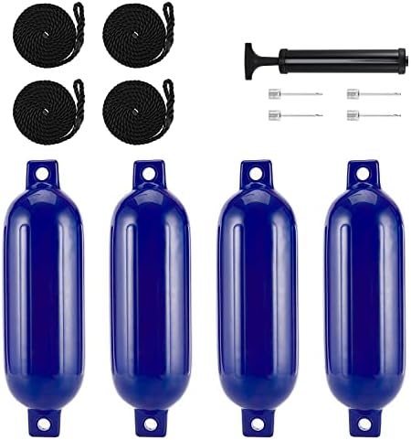 Qiluprop Boat Fenders 4 Packs,6.5'' x 23'' Boat Bumpers Fenders with 4 Ropes, Needles and Pump,Boat Bumpers for Pontoon Boat,Small Sailboat,Ski Boat,Fenders Inflatable