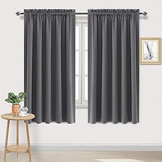 DWCN Blackout Curtains for Bedroom - Thermal Insulated Light Blocking Rod Pocket Window Curtains for Living Room 66 x 54 inch Length, Dark Grey, 2 Panels