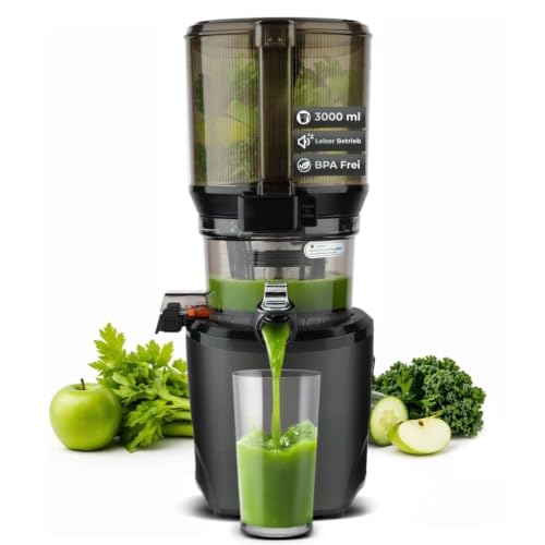 Kuvings AUTO10S Entsafter Pflegeleichter Slow Juicer mit 3L Fassungsvermögen und 200W Motor ideal für Obst Gemüse und Smoothies. (Matt Black) KHS-2571