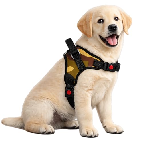 Image of No Pull Dog Body Belt | Adjustable & Soft Padded Dog Harness | Perfect for Medium Breeds | for 14-23Kg Dogs - Pomeranian, Beagle, Bulldog (M, Army)