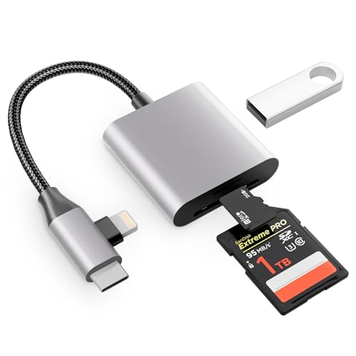 3-in-2 USB C SD TF Card Reader for iPhone/iPad/Mac/Laptop, Dual Connector Memory Card Adapter with USB OTG, Plug and Play
