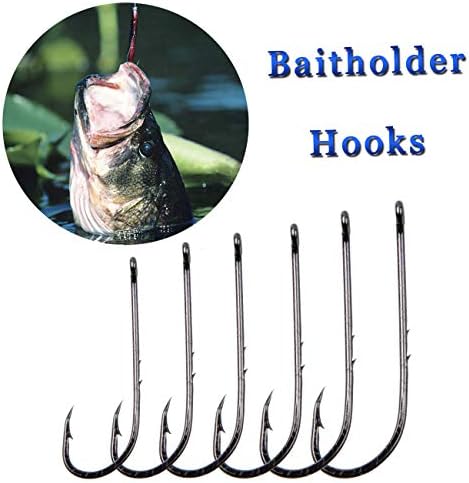 130pcs Baitholder Fishing Hooks Set Carbon Steel Black Barbed Baitholder Fishing Jig Hooks Kit in plastic box for Freshwater Saltwater Sizes 1#-2/0