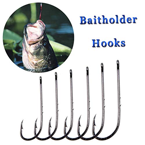 Köderhaken mit Widerhaken, 100 Stück, Karbonstahl, langer Schaft, Köder, Angelhaken, 92247, Schwarz mit 2 Köderhalter… – Bild 7