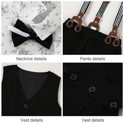 Image of YUEMION Toddler Baby Boy Clothes Suits Gentleman Dress Shirt+Bowtie+Vest+Suspender Pants Boy Formal Wedding Outfits Set 1-5T