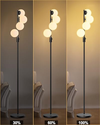 Image of Lightdot 64IN Dimmable Globe Floor Lamp, Black Standing Lamps with 4PCS 3000K Bulbs Included, Mid Century Modern Floor Lamp with 5Lbs Heavy Base for Living Room /Sofa Beside /Corner Decor