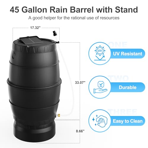 EJWOX Rain Barrel with Stand to Collect Rainwater from Gutter, Heavy Duty BPA Free Rain Water Collection Barrel with Spigot and Filter (45 Gallon, Black) - Thumbnail 3