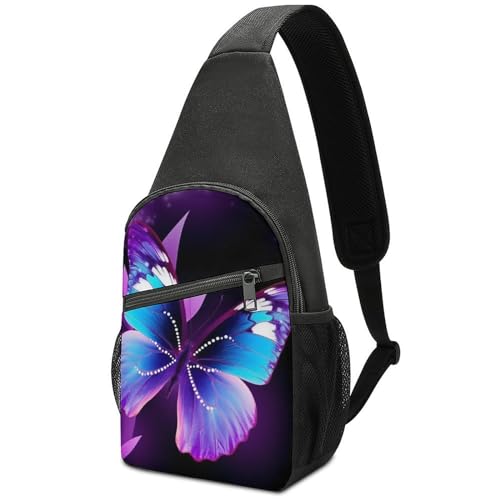 Bolso bandolera azul púrpura con diseño de mariposa