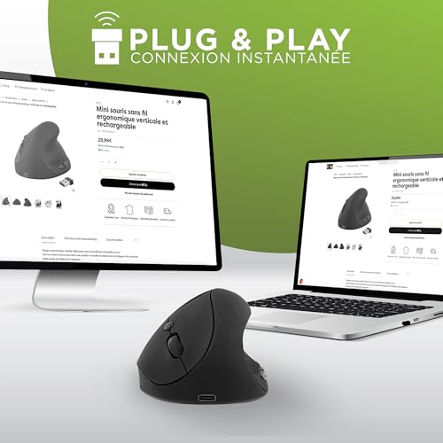 Tnb Ergo Line TNB - Mini ratón inalámbrico ergonómico Vertical y Recargable, Color Negro - imagen 4