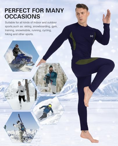 MEETYOO Thermal Underwear, Men\'s Base Layer,2 Sets Long Johns Lined with Hunting Gear, Black+Blue, X-Large
