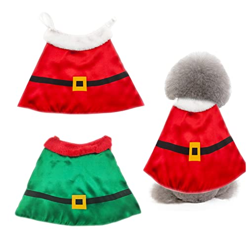 CheeseandU Weihnachts-Umhang für Katzen und Hunde, Rot/Grün, Weihnachtsmann-Umhang, weich, dick, lustig, für Katzen, Welpen, Haustiere, Weihnachtskostüm (klein) Cover