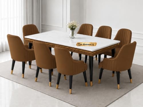 Image of Elara Modern Dining Table Set 8-Seater Wooden Dining Table Set | 2 Year Warranty | Nano Composite Marble Marble Top Table with 8 Chairs (Brown)