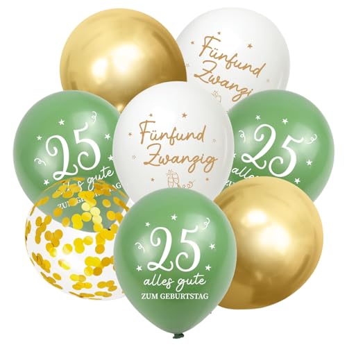 Luftballons 25 Jahre Geburtstag, 30 Stück Deko 25. Geburtstags Mann Frauen, 25. Alles Gute zum Geburtstag Ballons, 25. Salbeigrüne Gold Geburtstagsdeko, 25 Birthday Konfetti Ballon Party Deko