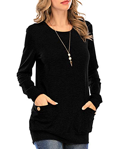 Women's Fall Long Sleeve Round Neck Tunics For Leggings Slim Fit Tops With Pockets(Black,S) #TOP2