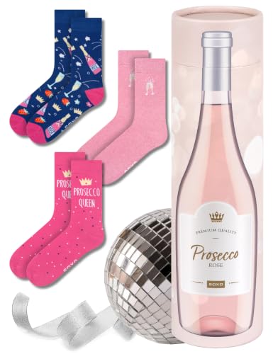 soxo Getränke Socken Damen Geschenke Für Frauen Lustige Geschenk Bunte Damensocken 35-40 Prosecco 3 Paar