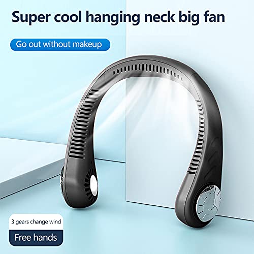 Image of Mini Portable USB Air Conditioner Fan, Hanging Neck Air Cooler Smart Sport USB Fan, Hanging Neck Cooler Physical Cooling, Travel Wearable Necklace Fan (X-Black)