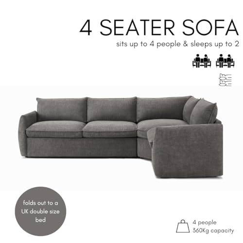 Home Detail L-Shaped Sectional Corner Sofa with Sofabed Function Pull-Out Mechanism, Grey Linen Fabric, Corner Sleeper Couch (4 Seater - Left Hand Facing) - Image 6