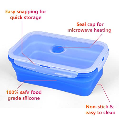 Xsuper Silicone Collapsible Food Storage Container, Set Of 4 Round Folding Silicone Meal Prep Container Leftover Meal Box With Bpa Free Airtight Lids, Microwave, Dishwasher And Freezer Safe #TOP3