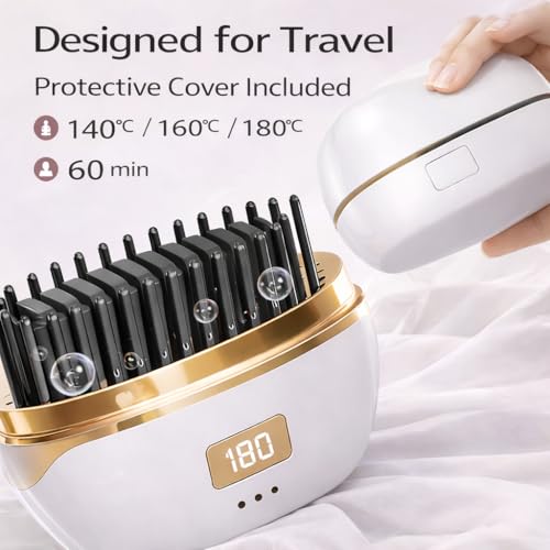 Image of VONT Mini Hair Straightener,Cordless&Rechargeable Portable Hair Straightener Brush with 3 Temperature Setting,Portable Electric Hair Brush 30s Heating,Mini Straightening Brush for Home & Travel (WHITE)