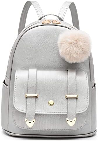 Girls Cute Mini Backpack Purse Fashion School Bags PU Leather Casual Backpack for Teens Women (Silver)