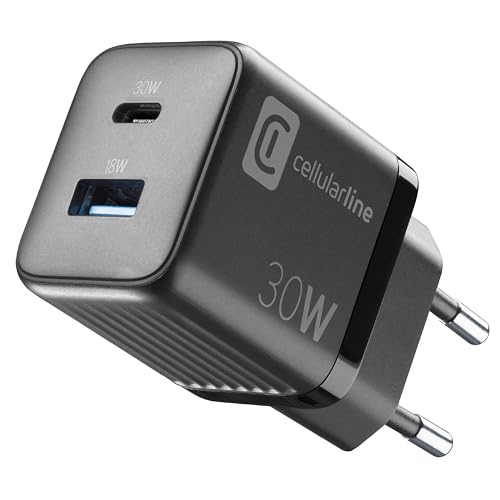 Chargeur GaN 30W Cellularline double USB-C pour éviter la surchauffe