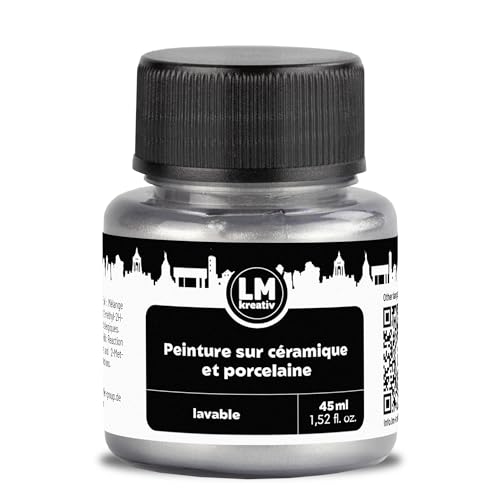 LM-Kreativ Peinture céramique et porcelaine 45 ml – Argent métallisé – Passe au lave-vaisselle – Peinture pour verre et céramique – Idéal pour la...