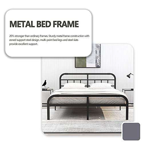 Onemo Heavy Duty Queen Bed Frame With Headboard And Footboard, 14 Inch Metal Bed Frame With Sturdy Steel Support For 3000Lbs, Durable Queen Platform Bed, Quiet And Anti-Slip #TOP5