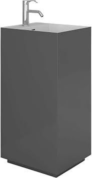 Springhill Collection Pedestal, Elegant Square Shaped Pedestal Sink, Vanity -Grey Matte, Centerset Faucet, Solid Surface