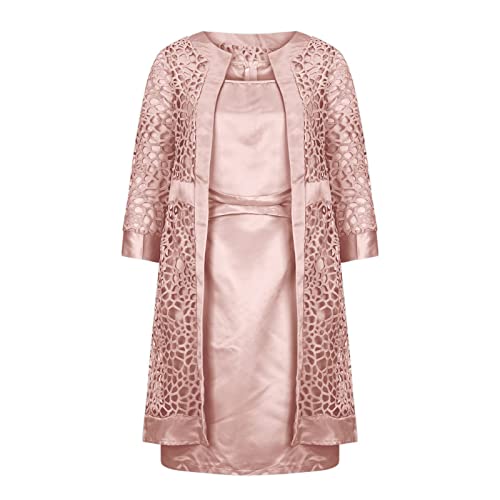 Akklian Women's Fashion Long Cardigan Tops Sleeveless Dress Two Piece Set Slim Fit Lace Mesh Cardigans Formal Dressy Outfits3