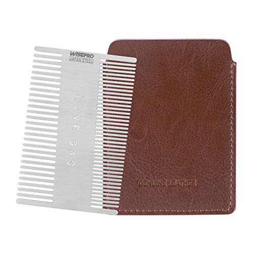 WISEPRO Beard Mustache Comb Fine Toothed Beard Comb Keychain Comb，Suitable For Beard Care Facial Hair Grooming(White Bank Card Lettering)