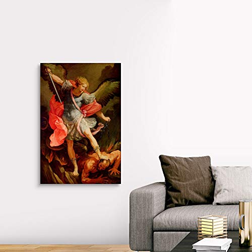The Archangel Michael Defeating Satan Canvas Wall Art Print, Artwork #TOP3