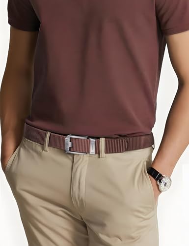 JUKMO Ratchet Belt for Men, Nylon Web Tactical Belt with Automatic Slide Buckle, Adjustable Trim to Fit