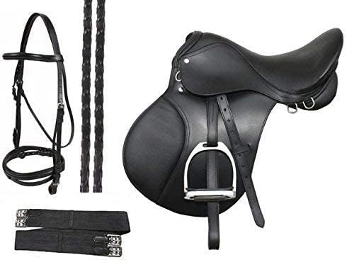Skora Leather Jumping English Horse Saddle (Black, Standard)