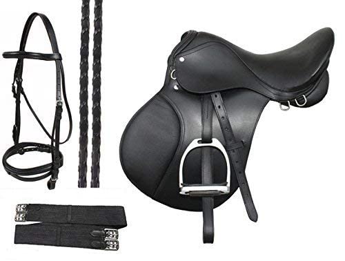 Skora Leather Jumping English Horse Saddle (Black, Standard)