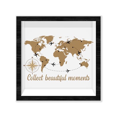 Black Travel Shadow Box Frame with Slot, Collect Beautiful Moments Boxes Frames for Fund, 8x8 Memory Box for Keepsakes, Travel Gifts and Decorations, 09