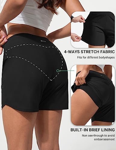 Bvvu Women's 5 Inch Swim Board Shorts Tummy Control Swimsuit Bottoms Upf50+ High Waisted Beach Shorts For Women With Liner Black #TOP1