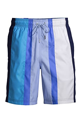 Lands' End Mens 8 Inch Volley Swim Trunk Navy/Turquoise Multi Stripe Regular Large