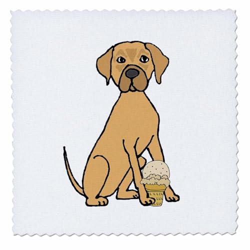 10x10 inch Quilt Square - Cute Funny Rhodesian Ridgeback Puppy Dog Eating Ice Cream Cone Cartoon Pets
