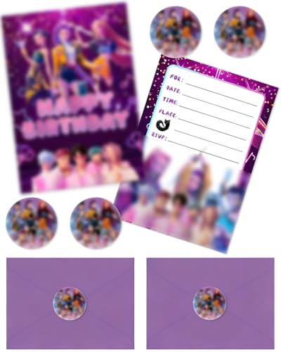 WINXMIN Convites de aniversário com tema de dança Kpop de Demon Hunter (12 unidades), envelopes correspondentes, impressos em inglês, ideais para crianças, festas ou reuniões informais