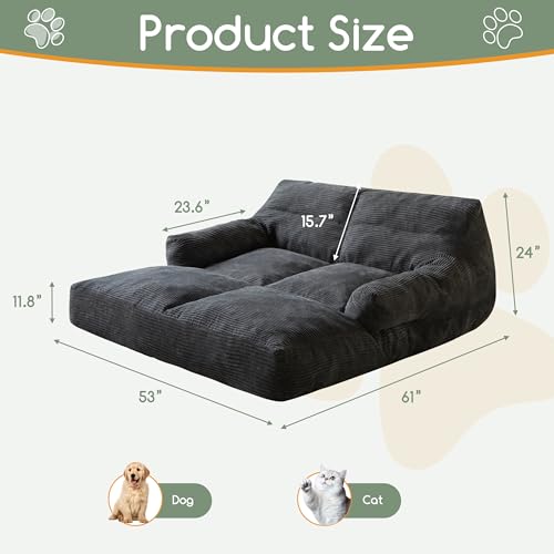 HIGOGOGO Giant Human Dog Sofa Bed, Extended Large Comfy Floor Couch for Pet Families, Corded Fabric Orthopedic Dog Bed for Human with Supportive Foam & Anti-Slip Bottom, XXXL Size, Dark Grey - Thumbnail 2