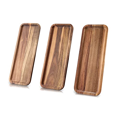 Set of 3 Solid Acacia Wood Serving Trays(14.5 x 5.5 inches) Recta...